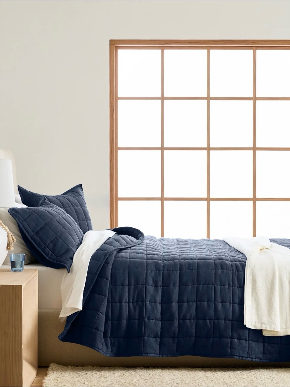 NWOT Quince European Linen Box Quilt Set in Navy - Full/Queen - Retail $204